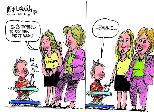 Hillary Bernie Chelsea Baby - Dessin de Mick Luckovich, Creators Syndicate.